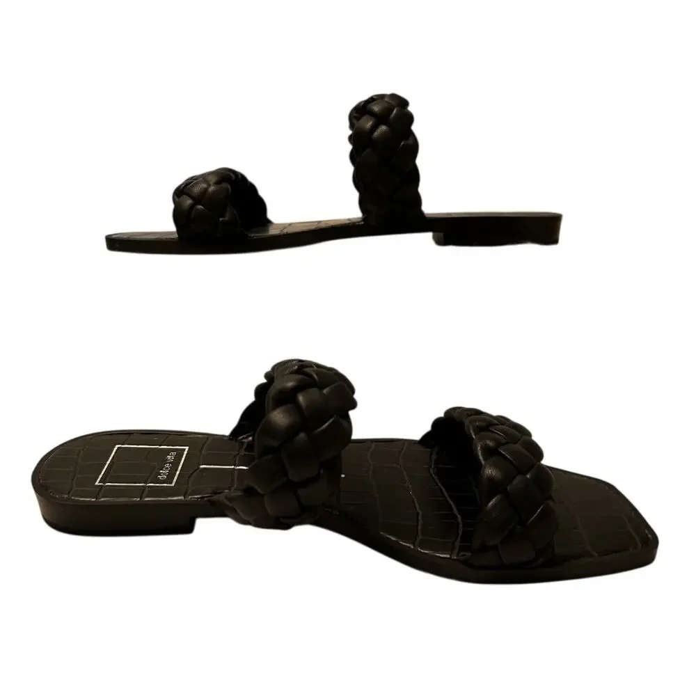 NEW Dolce Vita Indy Braid Straps Square Toe Croc-Embossed Footbed Black Sandal-6